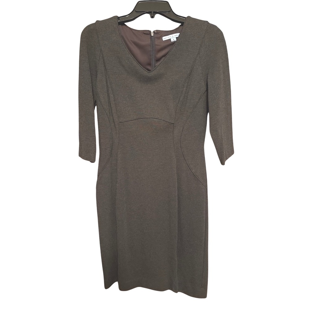 Antonio Melani Gray V-Neck Sheath Dress 3/4 Sleeve Career Workwear Size 6